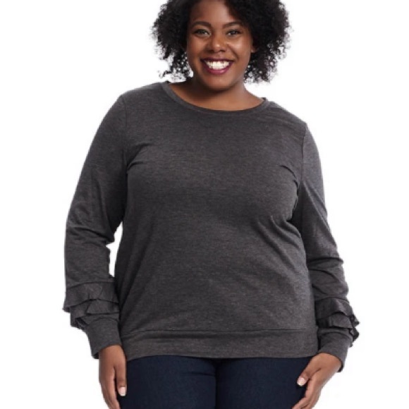 Drew Ruffle Sleeve Charcoal Gray Sweater size Large - Picture 7 of 9